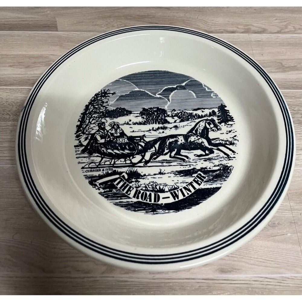 Royal China Blue Currier & Ives "The Road-Winter" 10" Band Edge Pie Plate